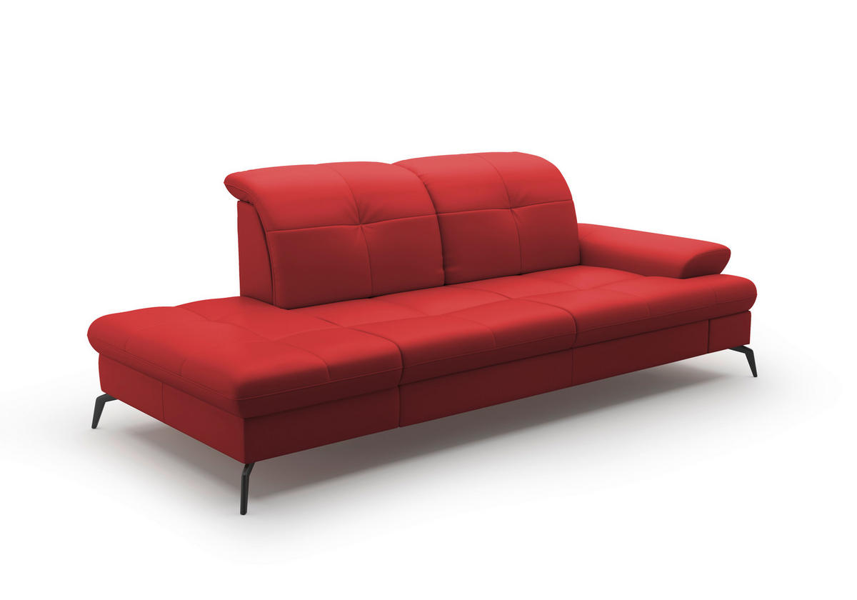 RÉCAMIERE in Echtleder Rot  - Rot/Schwarz, Konventionell, Leder/Metall (231/90/122cm) - Sit & More