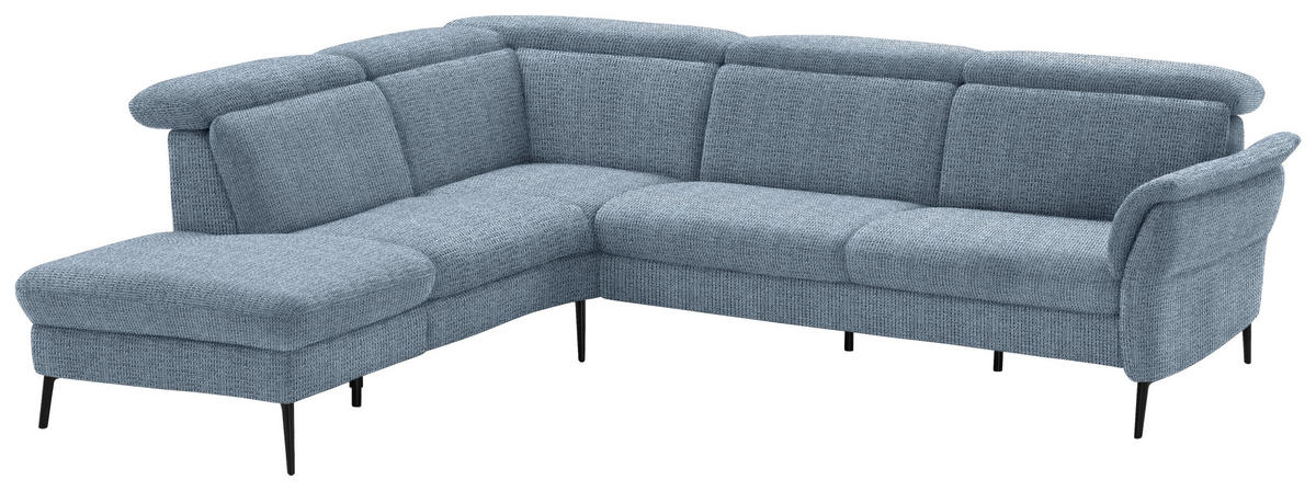 ECKSOFA in Struktur Hellblau  - Schwarz/Hellblau, Modern, Textil/Metall (235/275cm) - Cantus