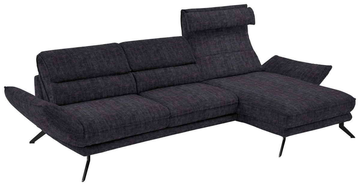 ECKSOFA in Velours Anthrazit  283/153 cm  - Anthrazit/Schwarz, Design, Textil/Metall (283/153cm) - Valdera