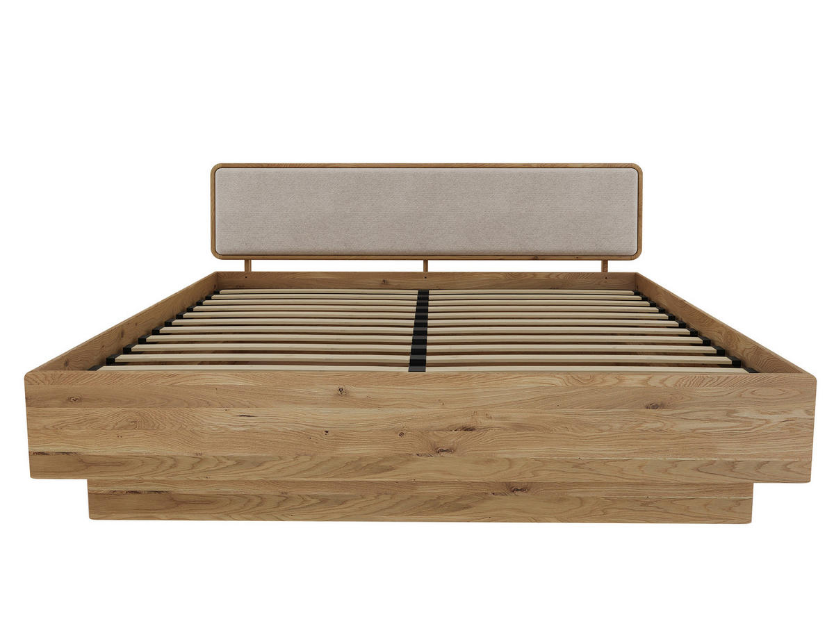 BETT in Creme, Wildeiche  - Wildeiche/Eichefarben, MODERN, Holz/Textil (180/200cm) - MID.YOU
