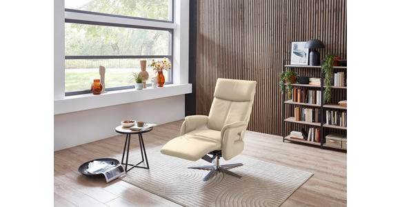 RELAXSESSEL in Leder Ecru - Ecru/Edelstahlfarben, Design, Leder/Metall (70/124/85cm) - Cantus