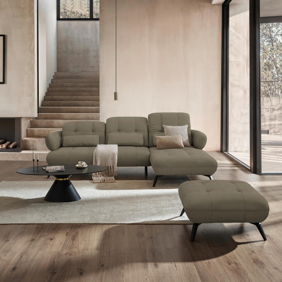 ECKSOFA Flachgewebe Braun  - Schwarz/Braun, Design, Textil/Metall (282/189cm) - Novel