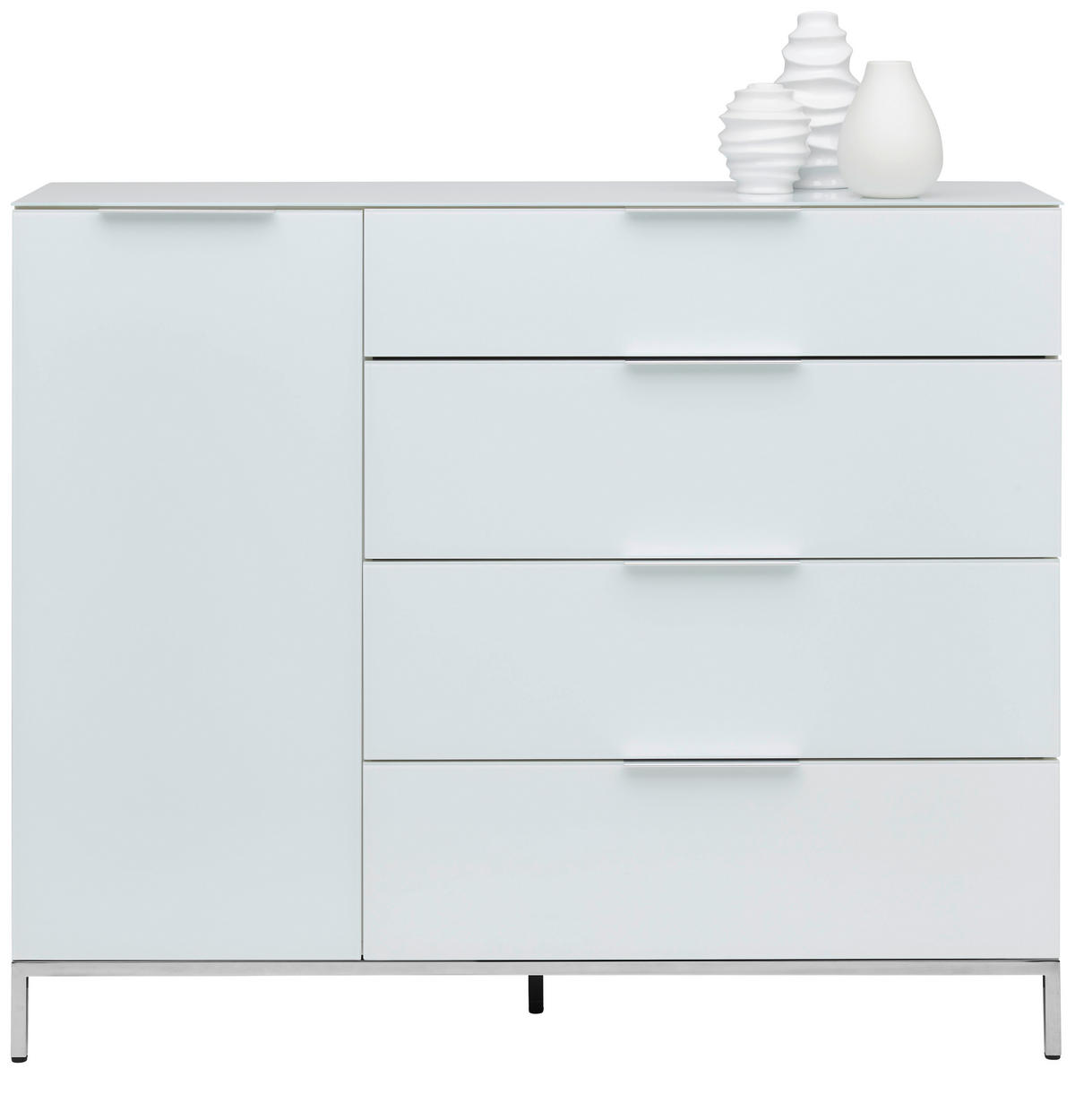 KOMODA   135/101/40 cm   bijela visoki sjaj  - siva/boje kroma, Basics, staklo/drvni materijal (135/101/40cm) - Voleo