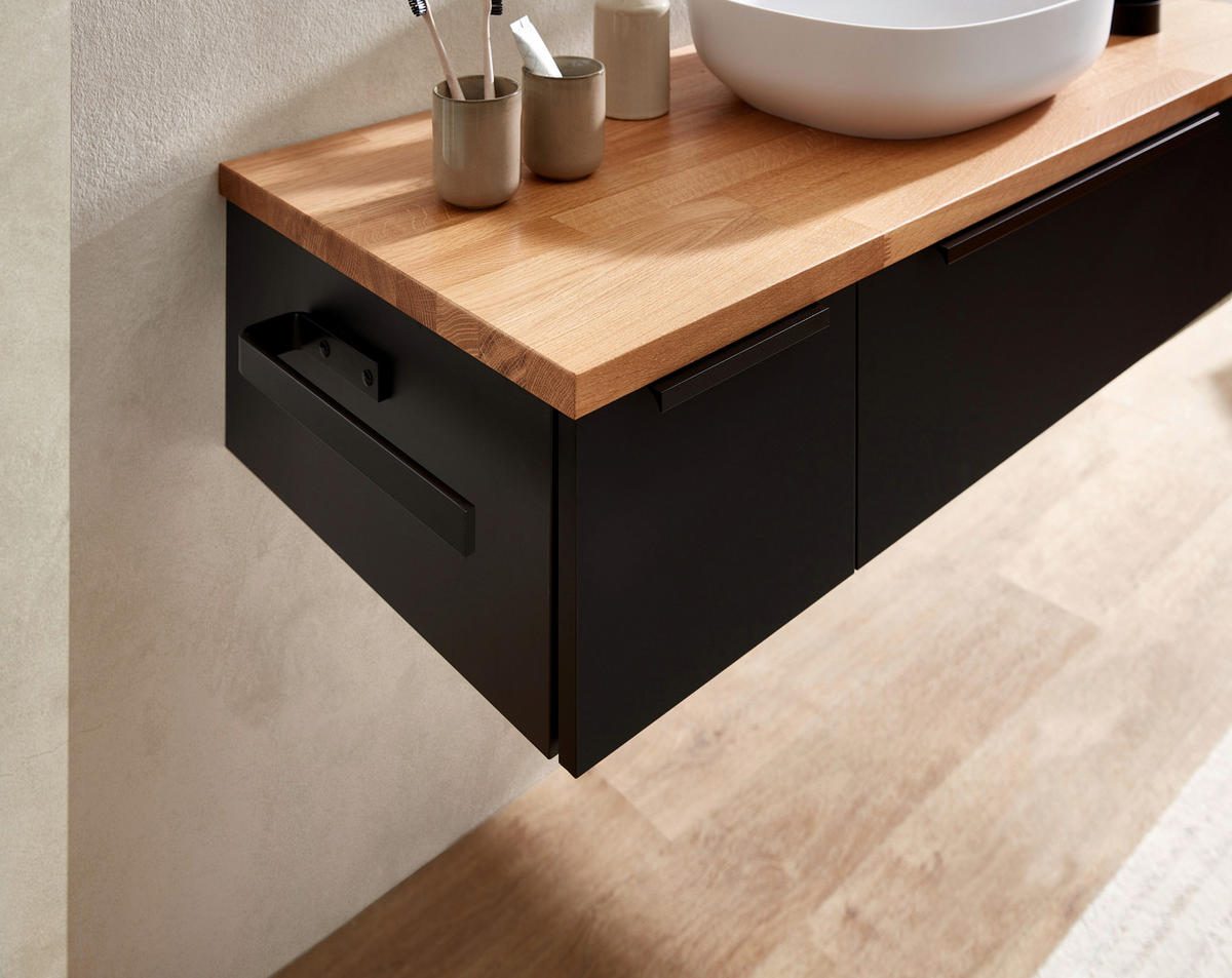 BADEZIMMER 3-teilig  in 137 cm  - Eichefarben/Schwarz, LIFESTYLE, Holzwerkstoff/Stein (137cm) - Sadena