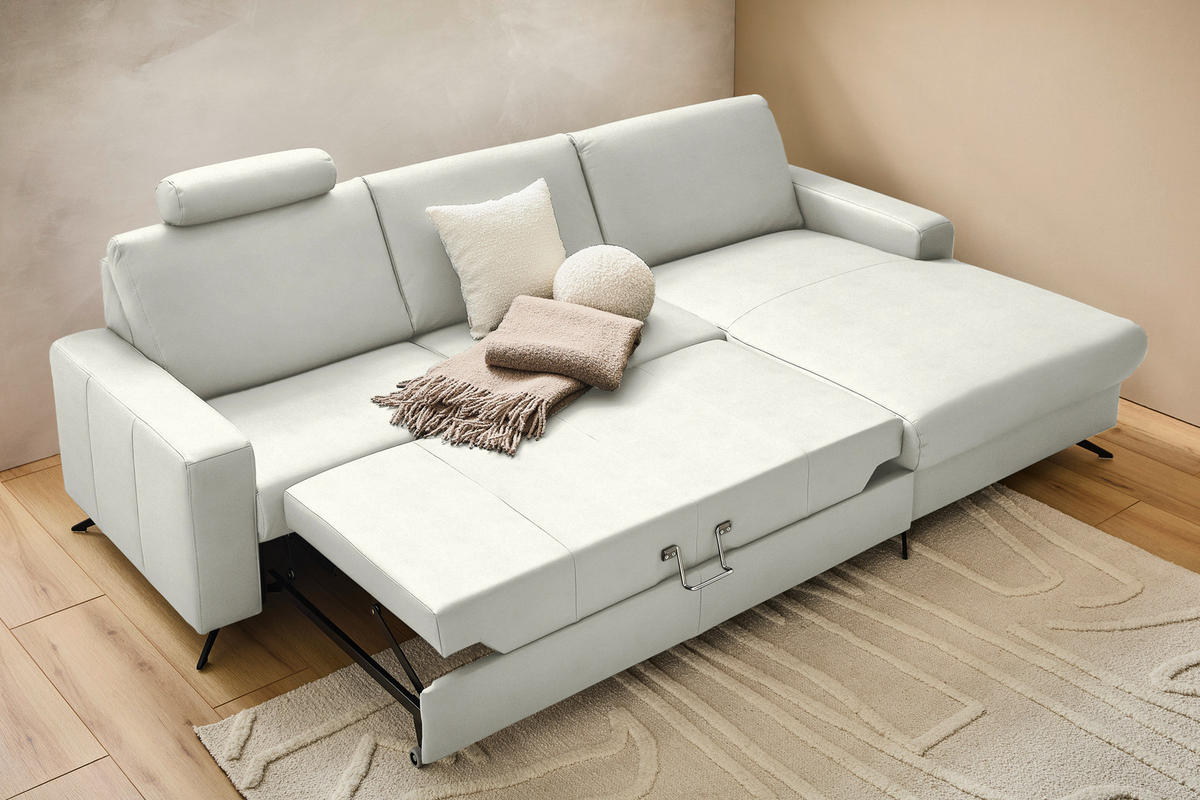 ECKSOFA in Echtleder Weiss  - Weiss/Schwarz, Design, Leder/Metall (267/165cm) - Lomoco