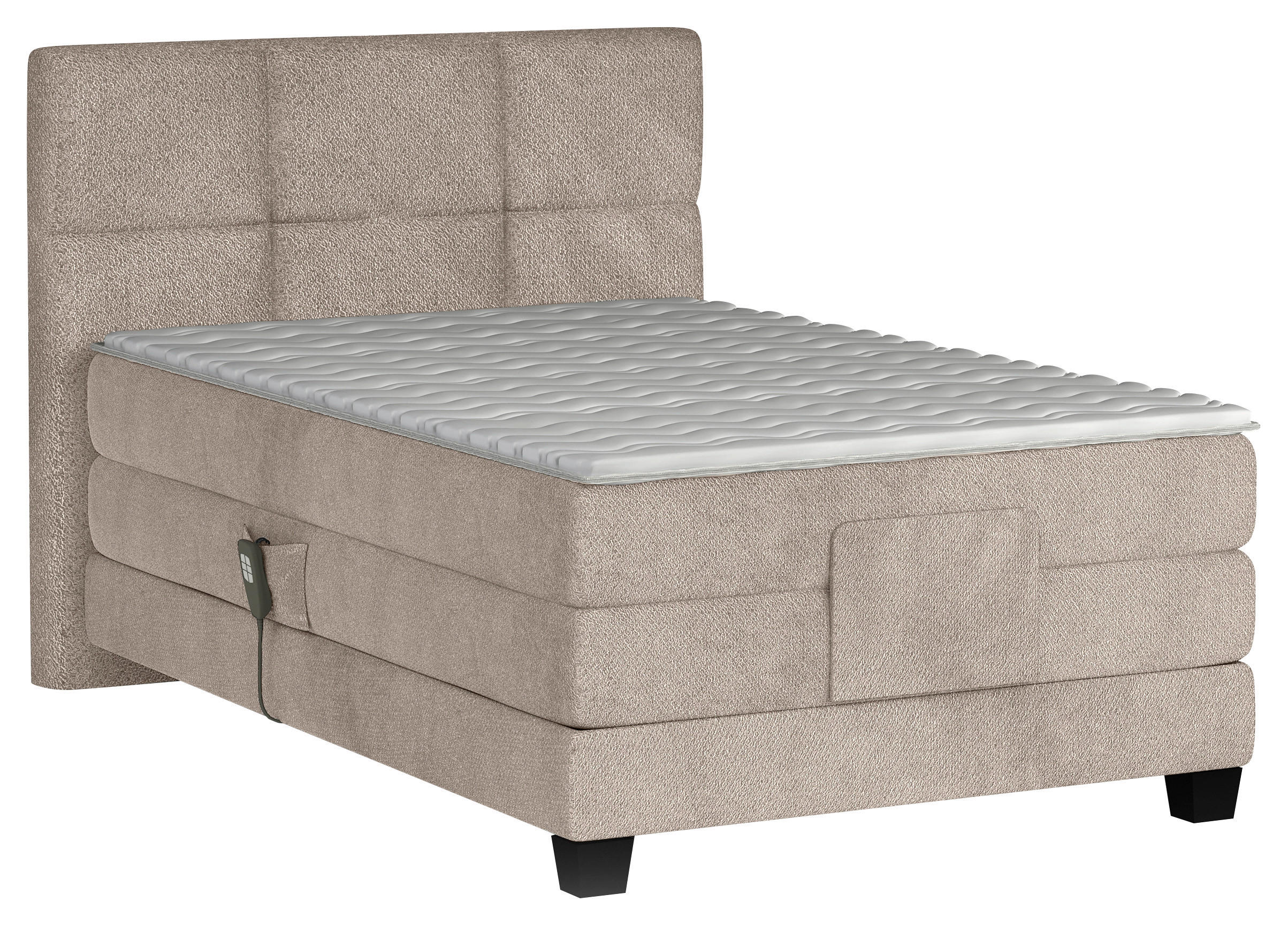 BOXSPRINGBETT 100/200 cm,  in Beige, Matratze, Topper, motorische Verstellbarkeit, Fernbedienung, H3 = fest  - Beige/Schwarz, KONVENTIONELL, Holz/Kunststoff (100/200cm) - Chameo