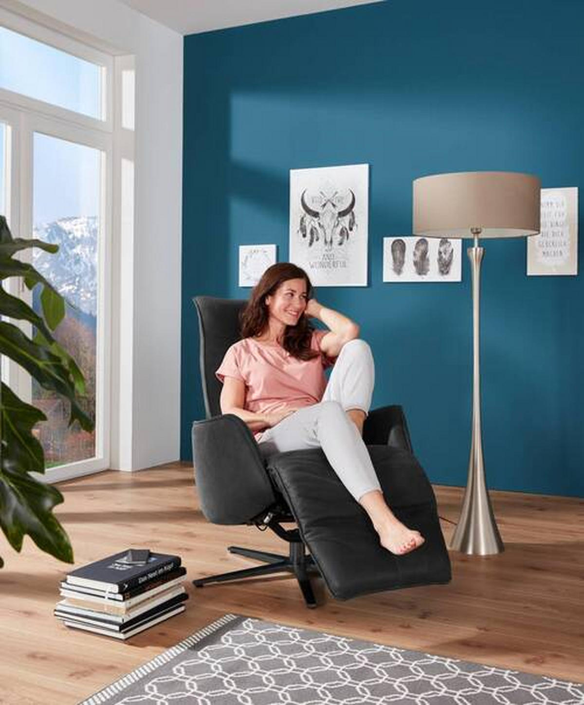 RELAXSESSEL in Leder Dunkelgrau  - Dunkelgrau/Anthrazit, Design, Leder/Metall (71/114/84cm) - Johann Jakob
