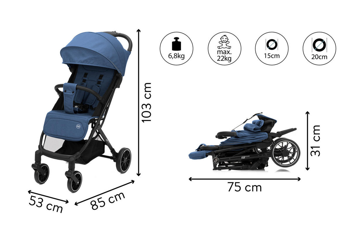 BUGGY  - Pastellblau/Schwarz, Basics, Textil/Metall (85/53/103cm) - Fillikid