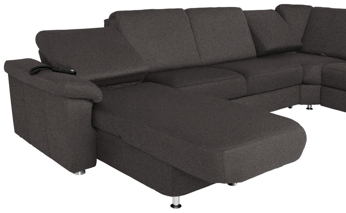 WOHNLANDSCHAFT Dunkelgrau Flachgewebe  - Chromfarben/Dunkelgrau, KONVENTIONELL, Textil/Metall (163/336/240cm) - Beldomo System