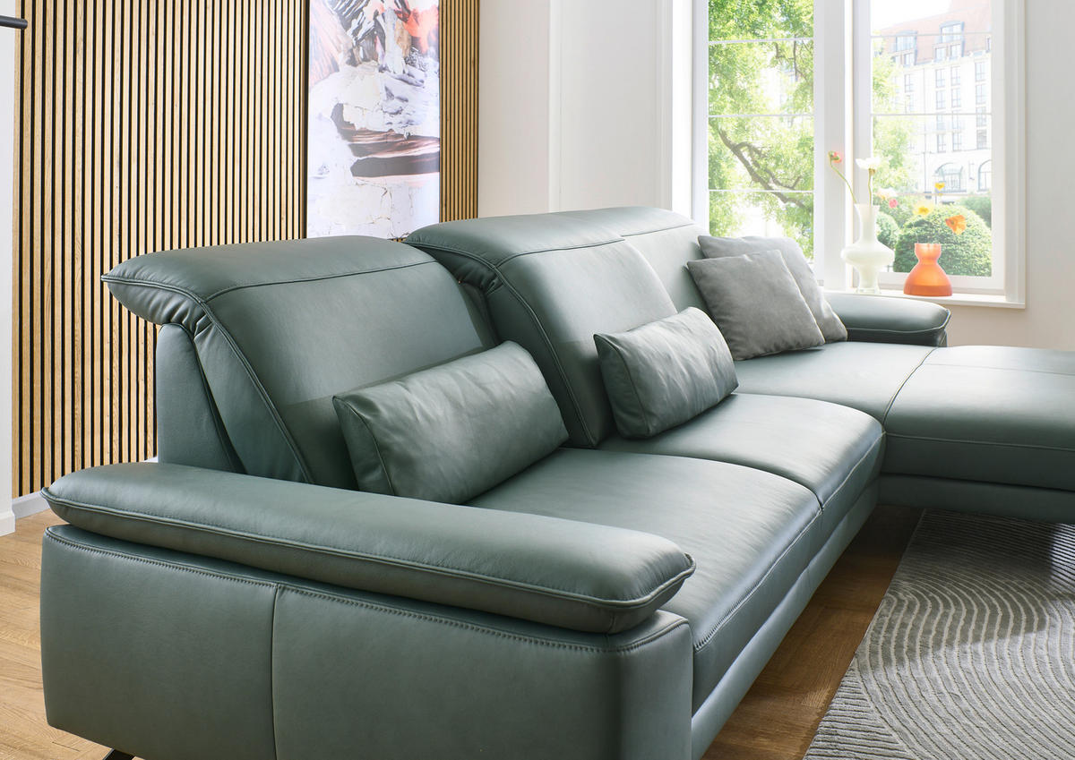 ECKSOFA Opal Echtleder  - Opal/Schwarz, Design, Leder/Metall (332/193cm) - Dieter Knoll