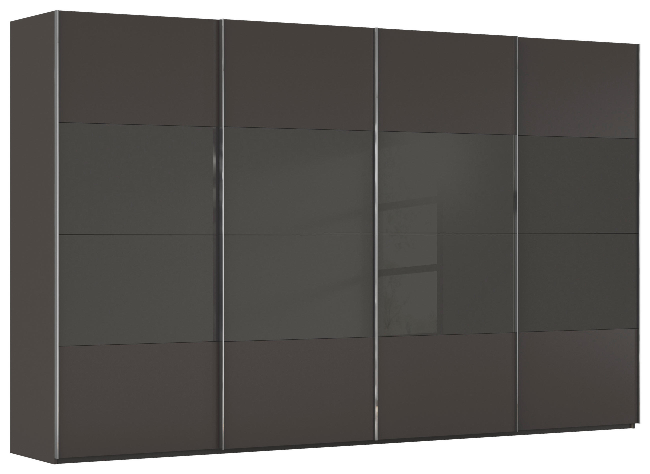 SCHWEBETÜRENSCHRANK 361/223/68 cm 4-türig Graphitfarben, Schwarz  - Chromfarben/Graphitfarben, KONVENTIONELL, Glas/Holzwerkstoff (361/223/68cm) - Novel