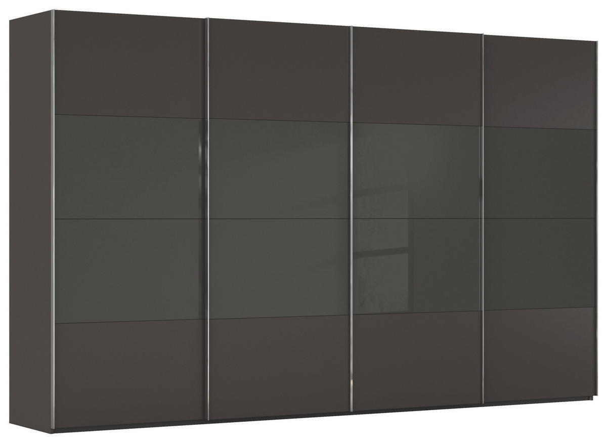 SCHWEBETÜRENSCHRANK 361/223/68 cm 4-türig Graphitfarben, Schwarz  - Chromfarben/Graphitfarben, KONVENTIONELL, Glas/Holzwerkstoff (361/223/68cm) - Novel