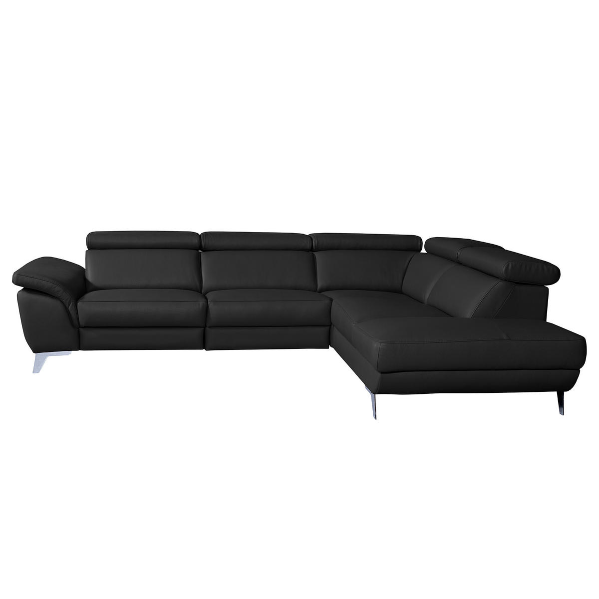ECKSOFA  in Echtleder Schwarz  283/228 cm  - Silberfarben/Schwarz, Design, Leder/Metall (283/228cm) - Livetastic