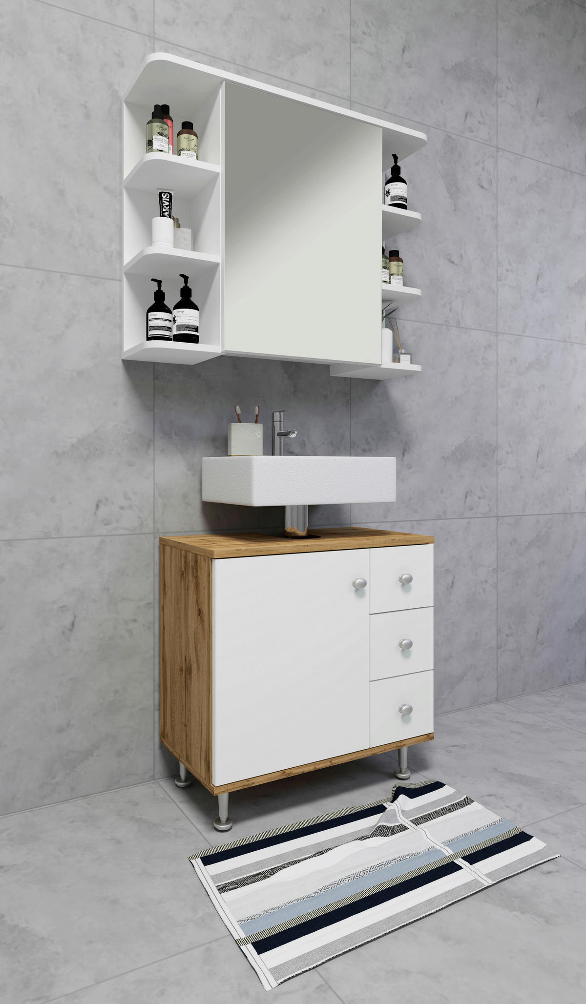 WASCHBECKENUNTERSCHRANK 60/61/33 cm  - Honigeiche/Weiss, Modern, Holzwerkstoff/Kunststoff (60/61/33cm) - MID.YOU