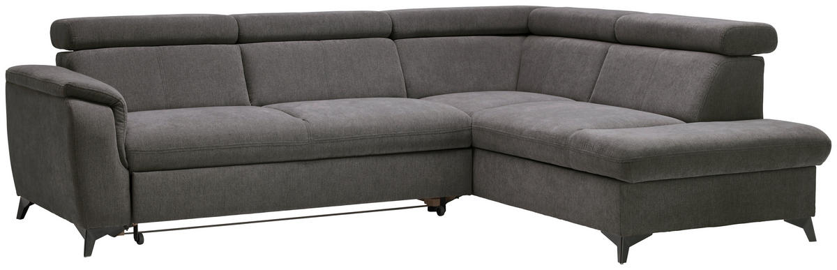 Ecksofa inkl. Funktionen PRAG Anthrazit Chenille  - Anthrazit/Schwarz, Design, Textil/Metall (260/203cm) - Stylife