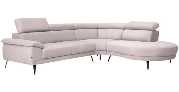 ECKSOFA in Velours Hellrosa  - Hellrosa/Schwarz, Design, Textil/Metall (299/264cm) - Novel