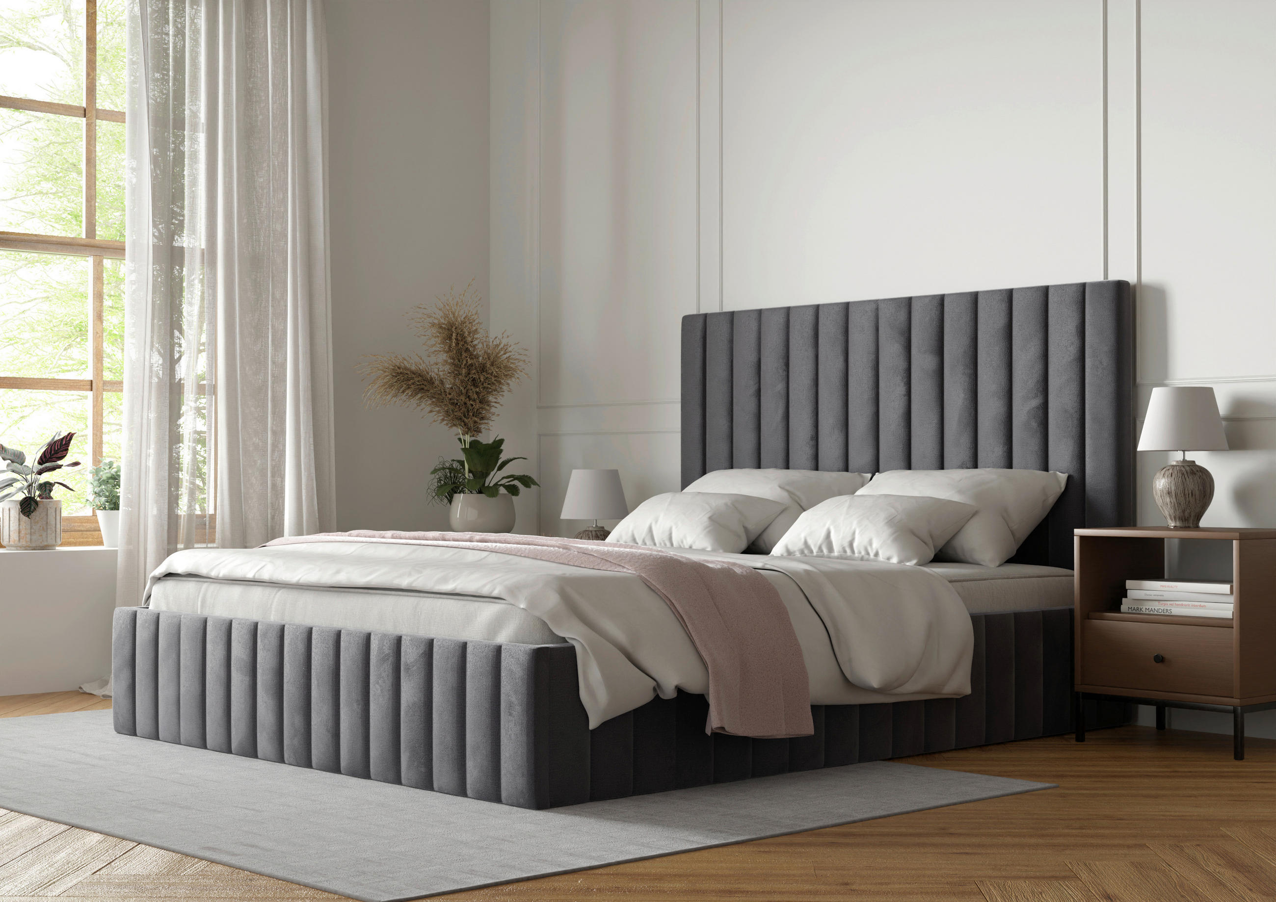 POLSTERBETT Bettkasten, Lattenrost 180/200 cm  in Anthrazit  - Anthrazit/Schwarz, Design, Holz/Textil (180/200cm) - Boxxx