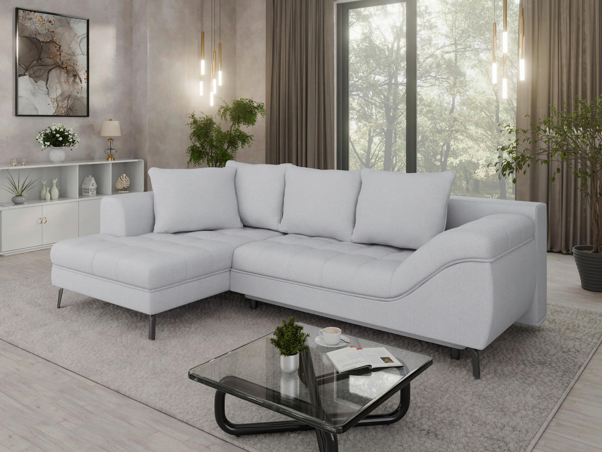 Ecksofa inkl. Funktionen in Webstoff Hellgrau  - Hellgrau/Schwarz, MODERN, Textil/Metall (177/279cm)