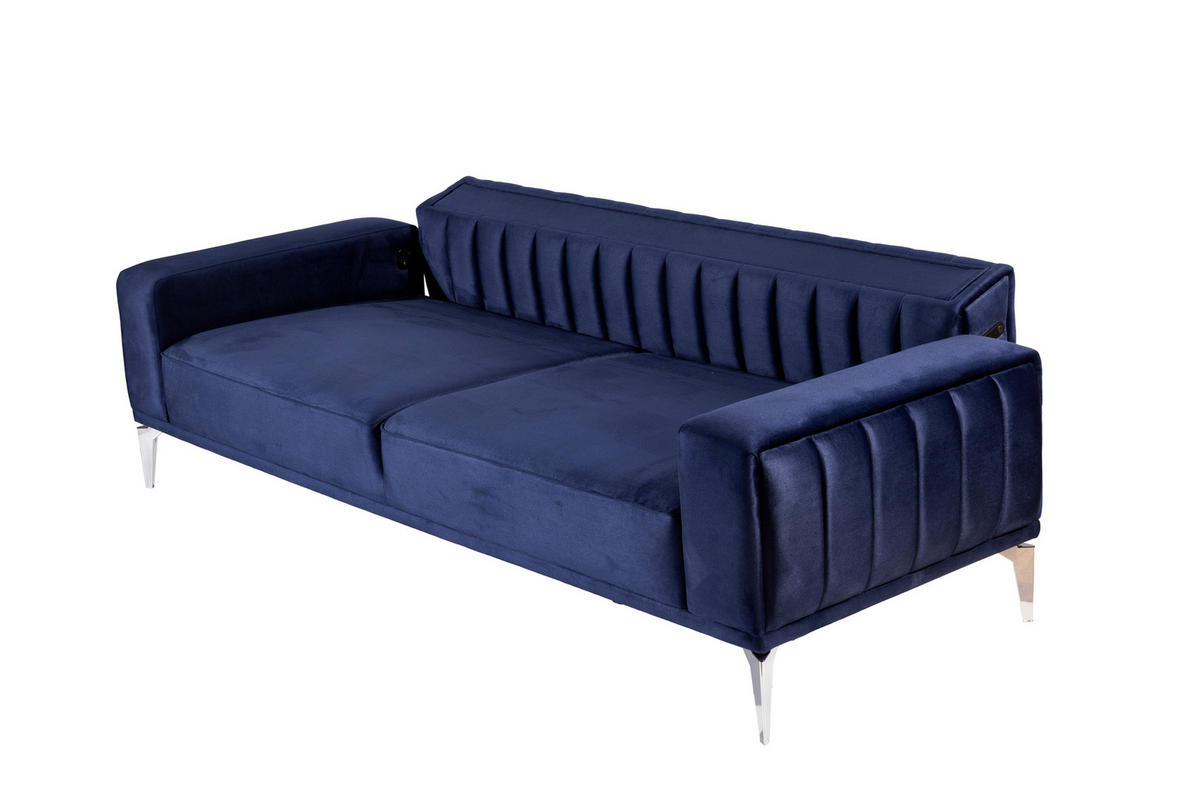 3-SITZER-SOFA in Samt Dunkelblau  - Alufarben/Dunkelblau, Design, Kunststoff/Textil (236/77/87cm) - Livetastic