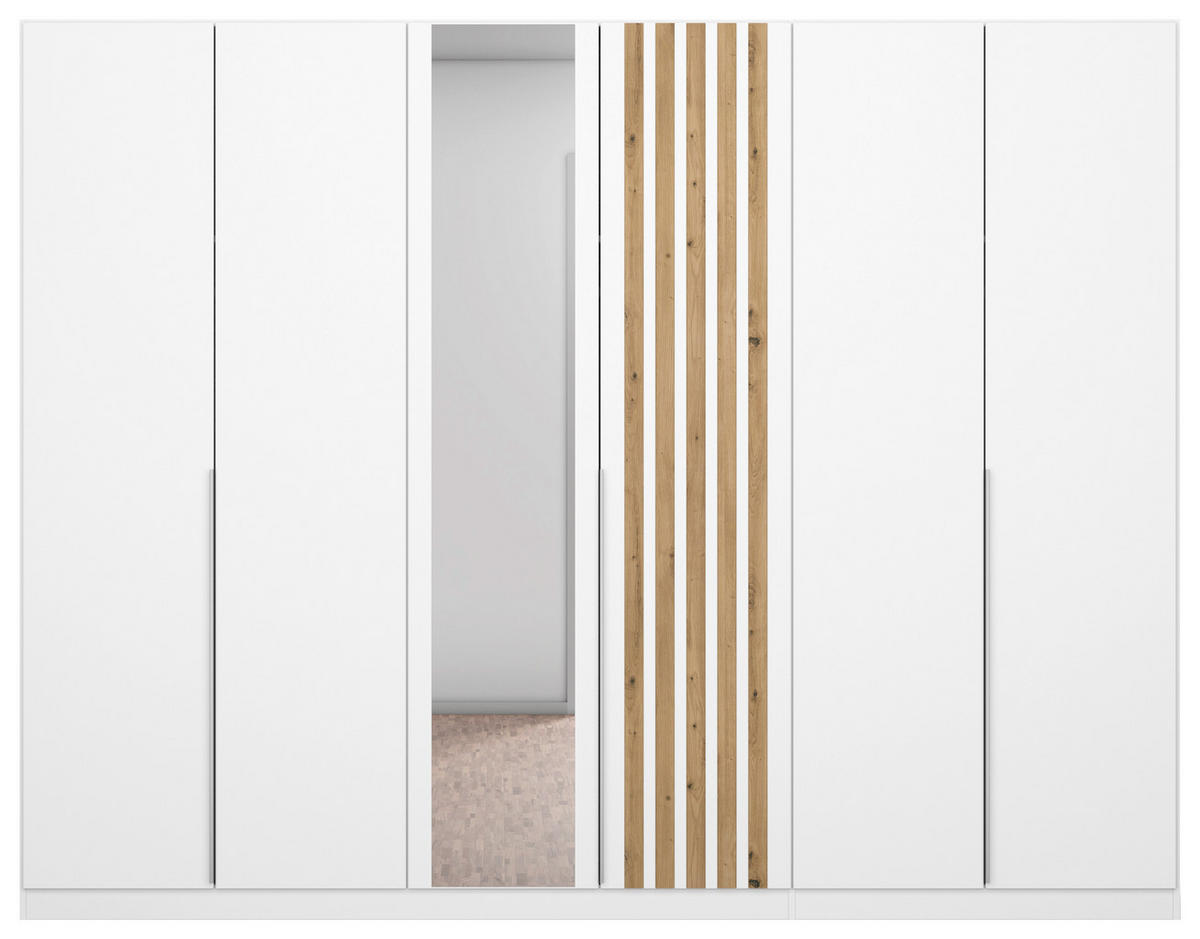 GARDEROB MED GÅNGJÄRN 271/210/54 cm 6-dörrar - vit/aluminiumfärg, Modern, metall/trämaterial (271/210/54cm) - Rauch Möbel