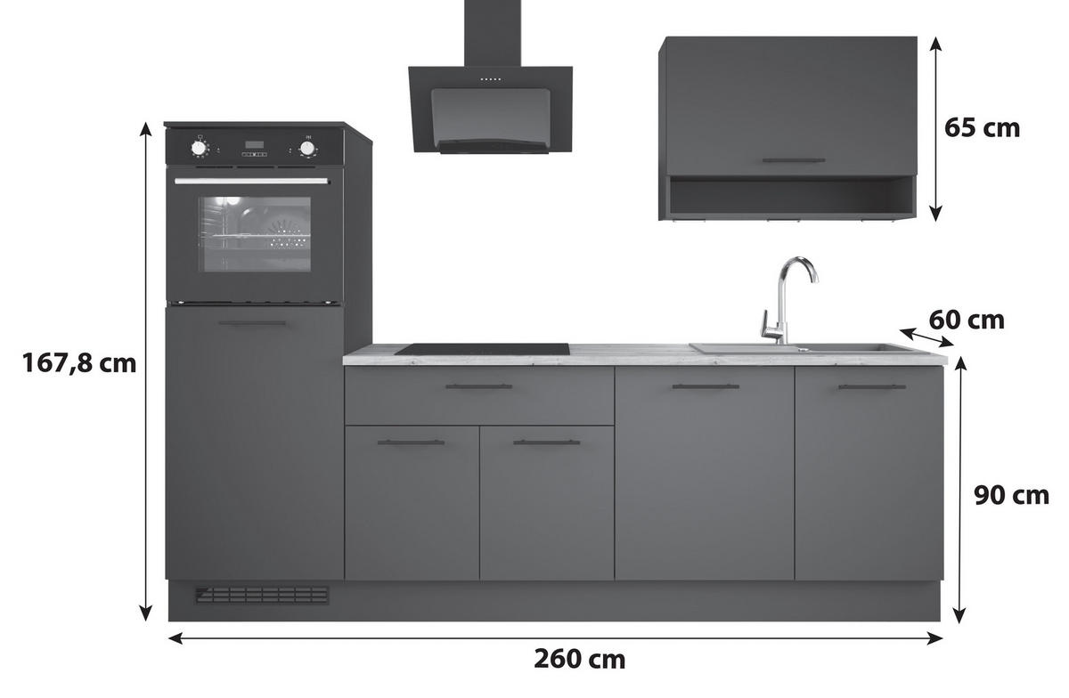 KÜCHENBLOCK Berlin 260 cm  in Schwarz, Eiche Artisan  - Schwarz/Eiche Artisan, Design, Holzwerkstoff/Metall (260cm) - P & B
