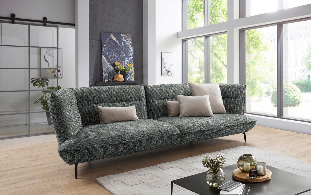 MEGASOFA in Flachgewebe Dunkelgrau  - Dunkelgrau/Schwarz, Design, Holzwerkstoff/Textil (339/92/99cm) - Moderano