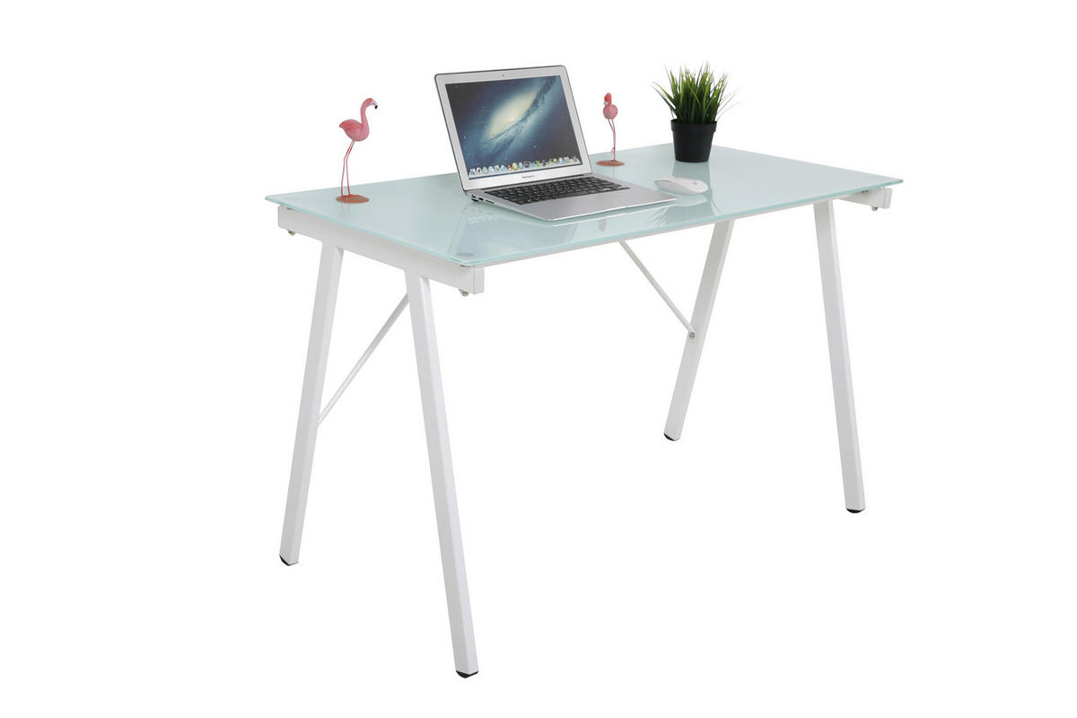 SCHREIBTISCH 113/58/73 cm  in Weiß  - Weiß, Design, Glas/Metall (113/58/73cm) - Livetastic