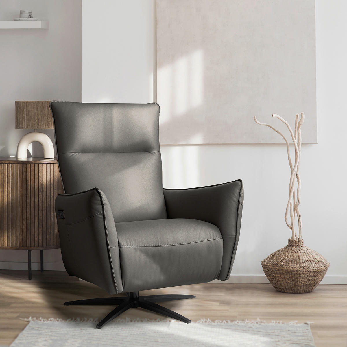 RELAXSESSEL Textil Grau  - Schwarz/Grau, Design, Textil/Metall (77/107/88cm) - Livetastic