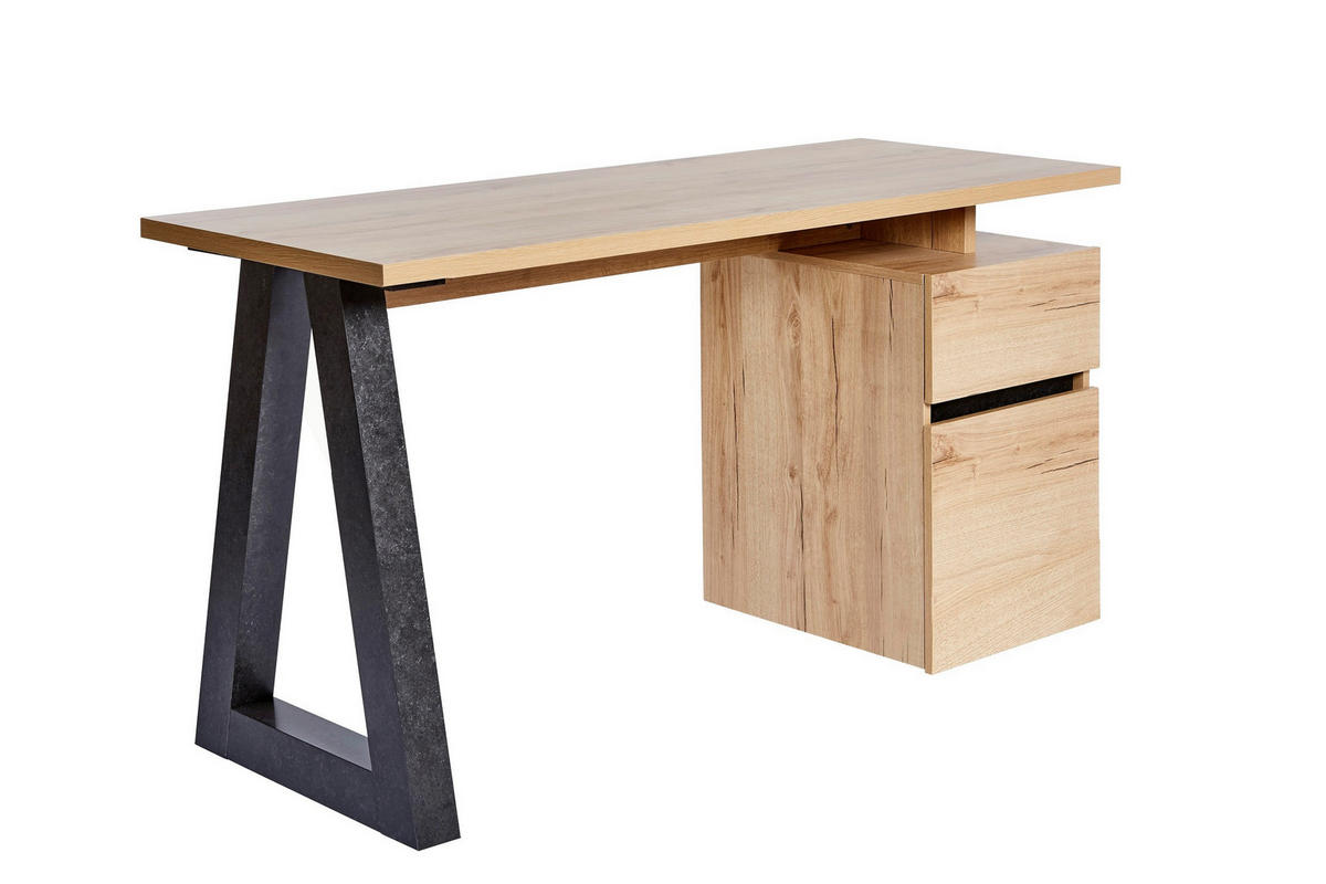SCHREIBTISCH 140/55/76 cm  in Grau, Eichefarben  - Eichefarben/Grau, Design, Holzwerkstoff/Metall (140/55/76cm)