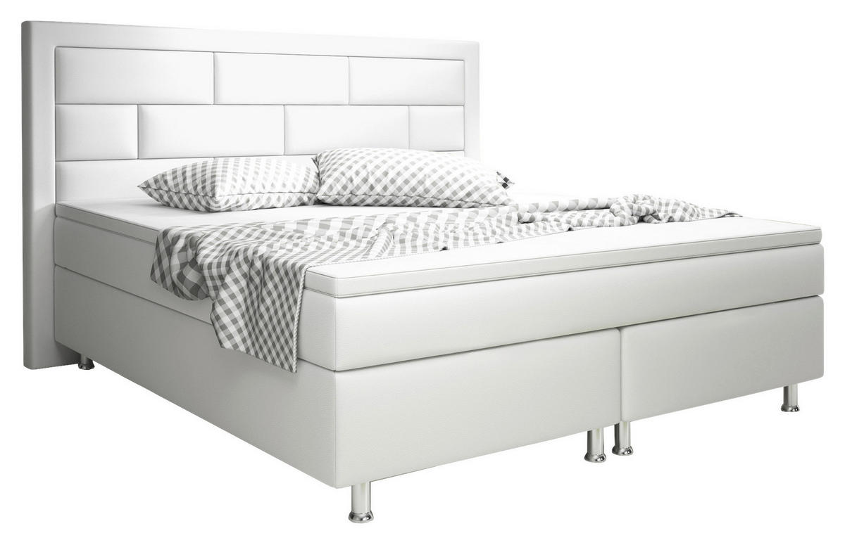 BOXSPRINGBETT 180/200 cm  in Weiß  - Silberfarben/Weiß, KONVENTIONELL, Leder/Textil (180/200cm) - MID.YOU