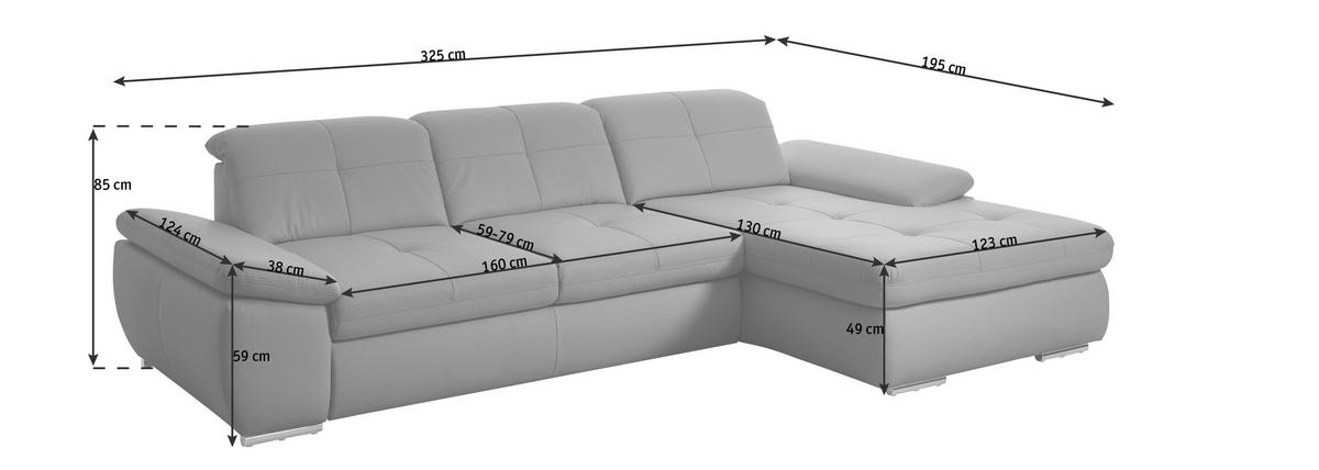 ECKSOFA in Echtleder Weiss  - Weiss/Edelstahlfarben, Design, Leder/Metall (325/195cm) - Beldomo Speed