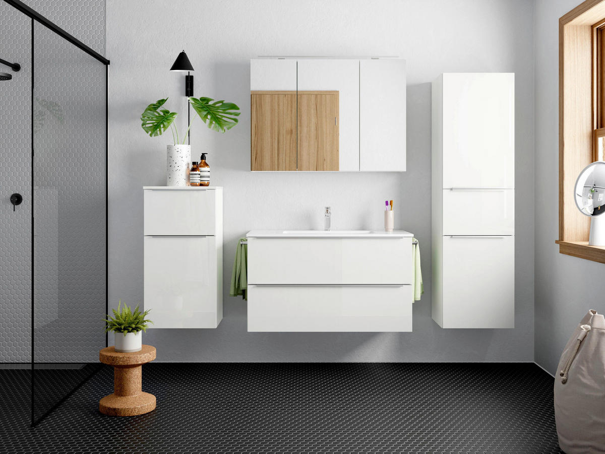 BADEZIMMER 5-teilig  in 191 cm  - Edelstahlfarben/Weiß Hochglanz, MODERN, Holzwerkstoff/Stein (191cm) - Nobilia