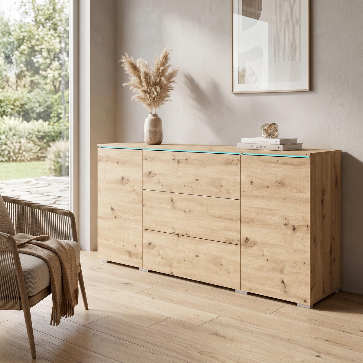 SIDEBOARD Vera 150/67,9/39,5 cm 3 Schublade(n)  - Eiche Artisan/Grau, Basics, Holzwerkstoff/Kunststoff (150/67,9/39,5cm) - P & B