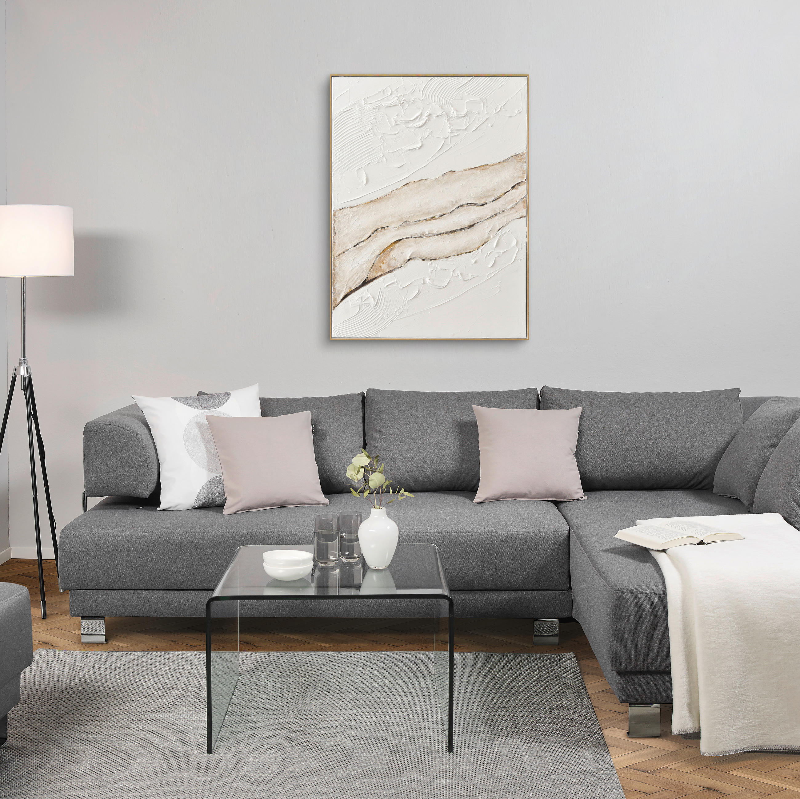 ÖLGEMÄLDE Abstraktes 90/120 cm  - Beige/Weiß, Design, Holz/Kunststoff (90/120cm) - Monee