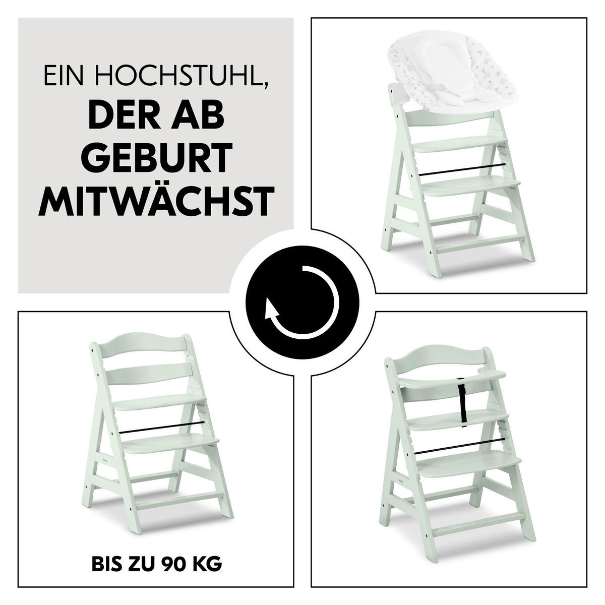 HOCHSTUHL ALPHA + Mintgrün  - Mintgrün, Basics, Holz (56/77/48cm) - Hauck