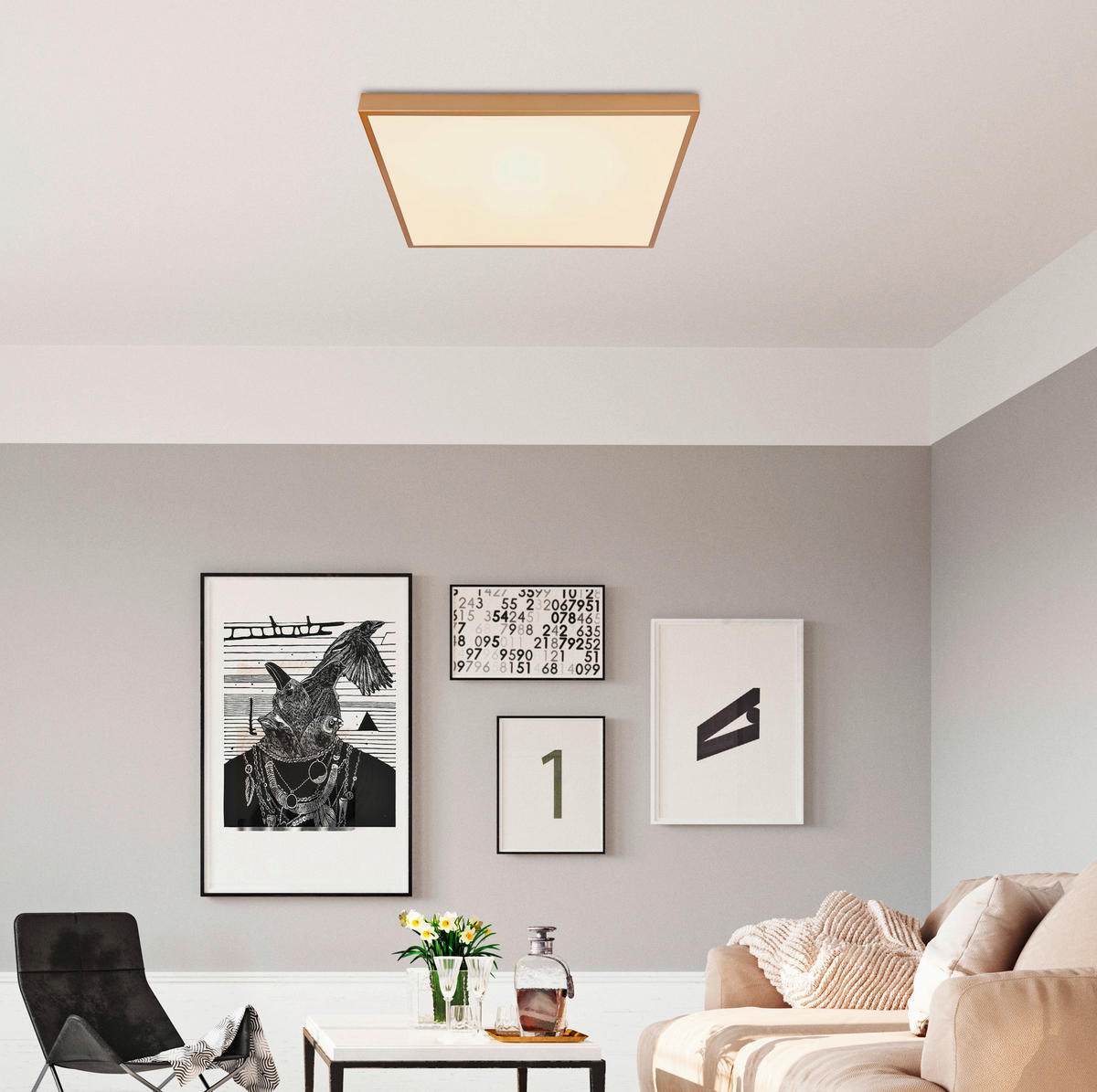 STROPNÉ LED SVIETIDLO, 45/46/3 cm - opálová/mosadzná, Konventionell, kov/plast (45/46/3cm) - Globo