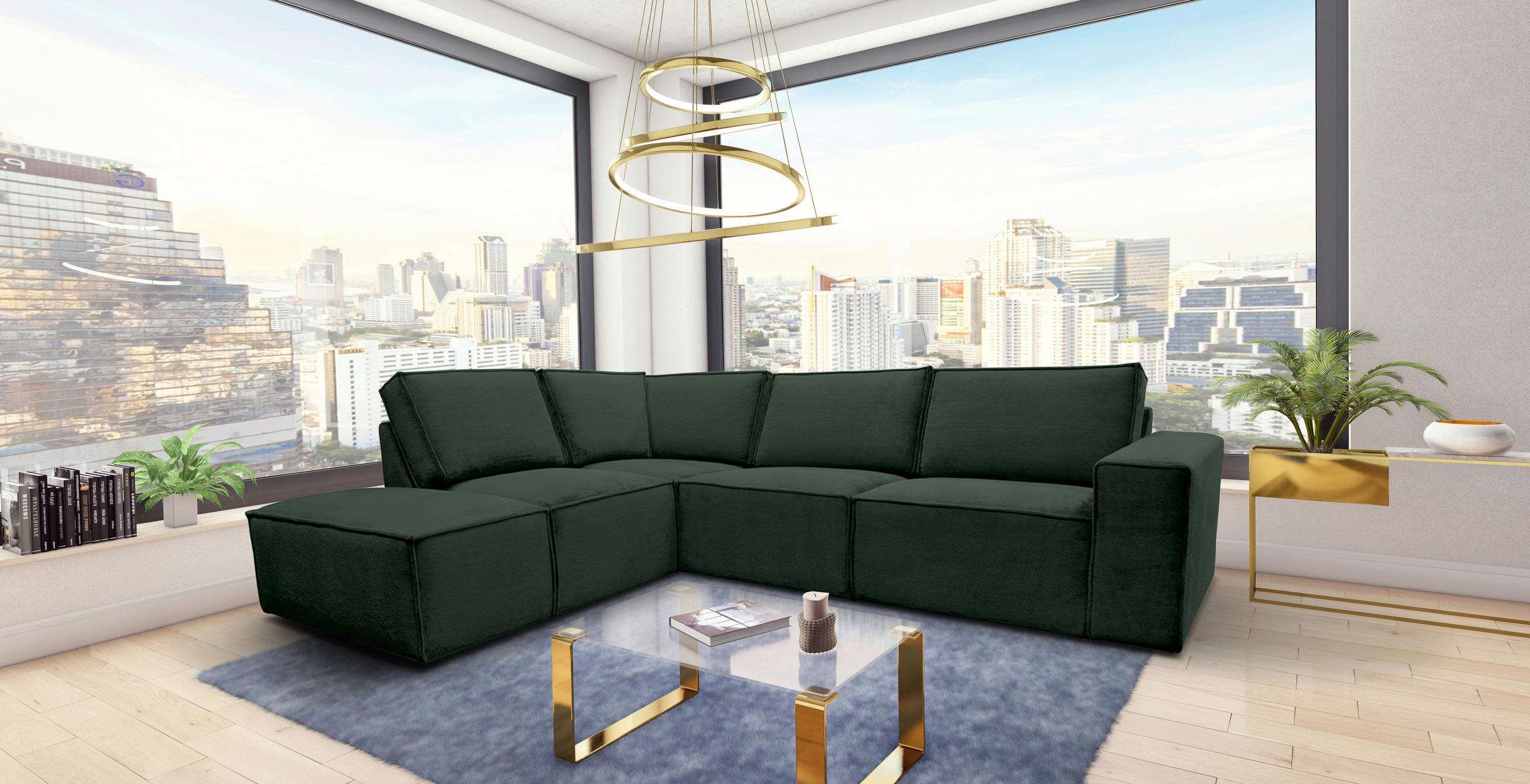 ECKSOFA Dunkelgrün Chenille  - Dunkelgrün/Schwarz, KONVENTIONELL, Kunststoff/Textil (212/275cm) - Carryhome