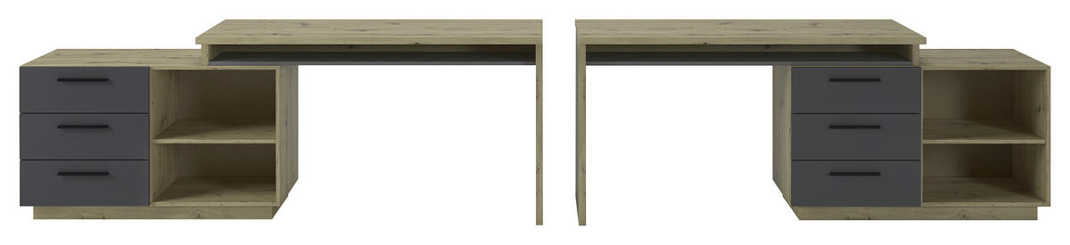 SCHREIBTISCHKOMBINATION Anthrazit, Eiche Artisan  - Anthrazit/Eiche Artisan, KONVENTIONELL, Holzwerkstoff (138/105/75cm) - Xora