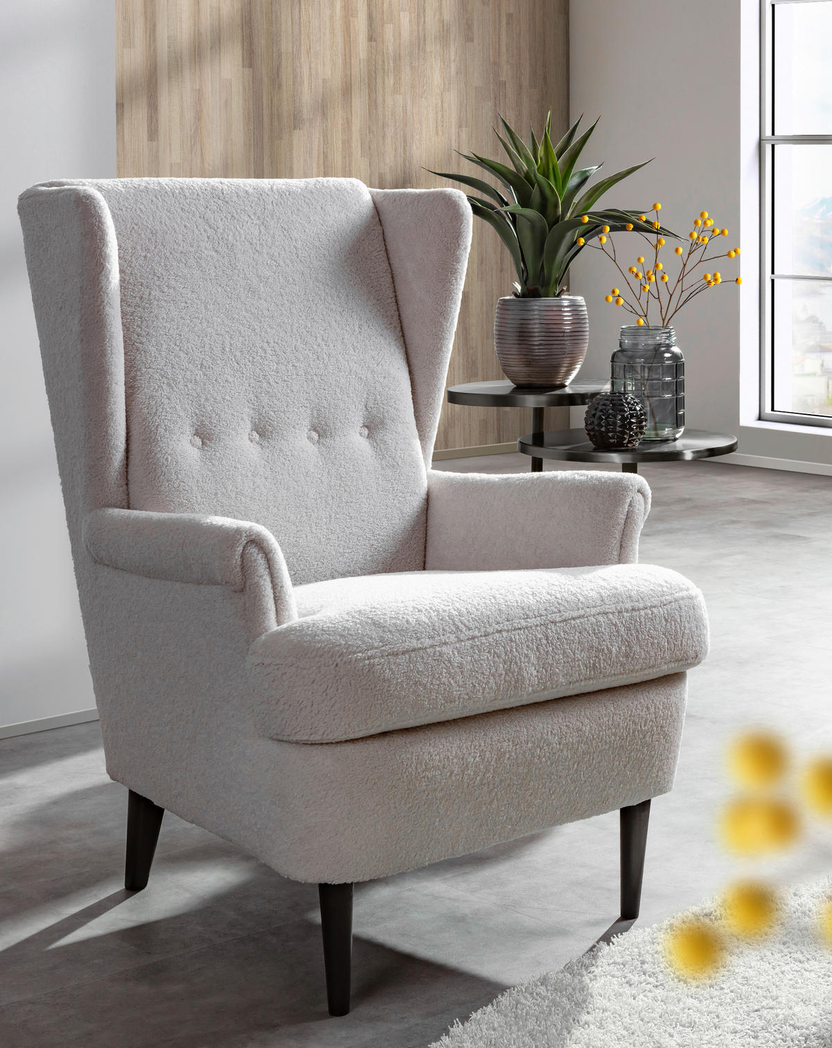 OHRENSESSEL in Flachgewebe Weiss  - Weiss/Dunkelbraun, Design, Holz/Textil (72/104/85cm) - MID.YOU
