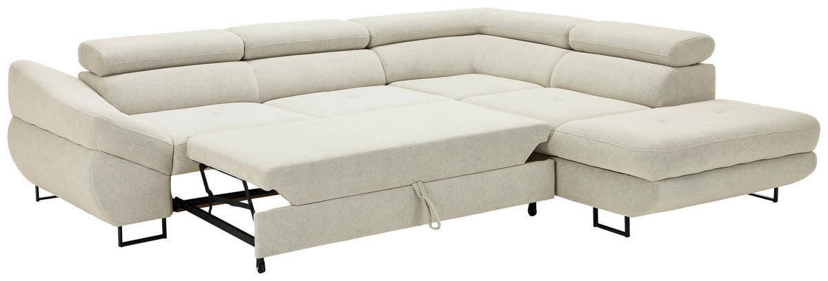 ECKSOFA in Webstoff Beige  - Beige/Schwarz, Design, Textil/Metall (280/235cm) - Hom`in