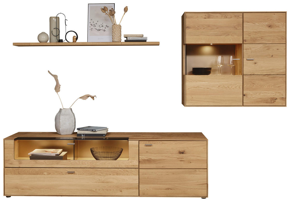 WOHNWAND  in Eichefarben 288,4/196,2/54,5 cm  - Eichefarben, Natur, Glas/Holz (288,4/196,2/54,5cm) - Valnatura