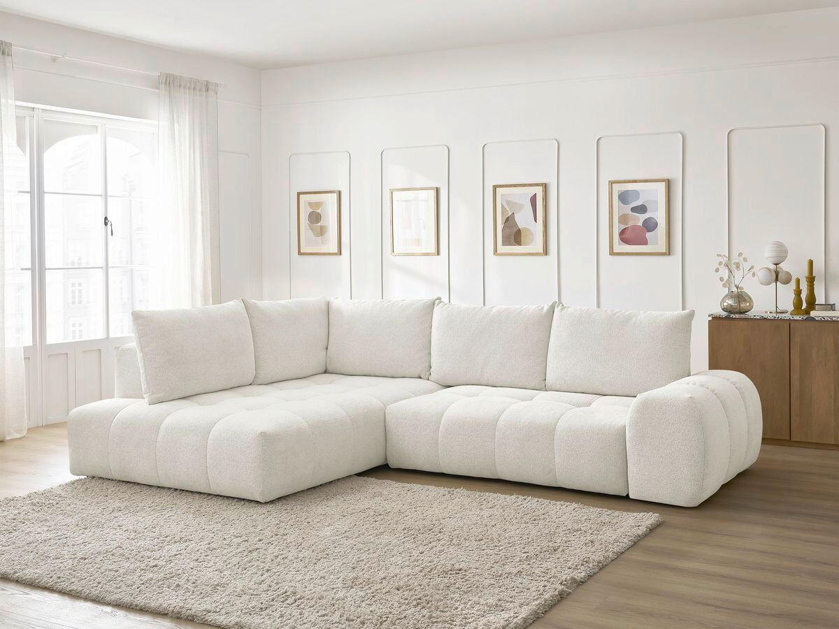 ECKSCHLAFSOFA EVEREST  mit Rücken echt, Armteil links, Armteil rechts Flachgewebe Weiß  - Schwarz/Weiß, MODERN, Kunststoff/Textil (320/212cm)