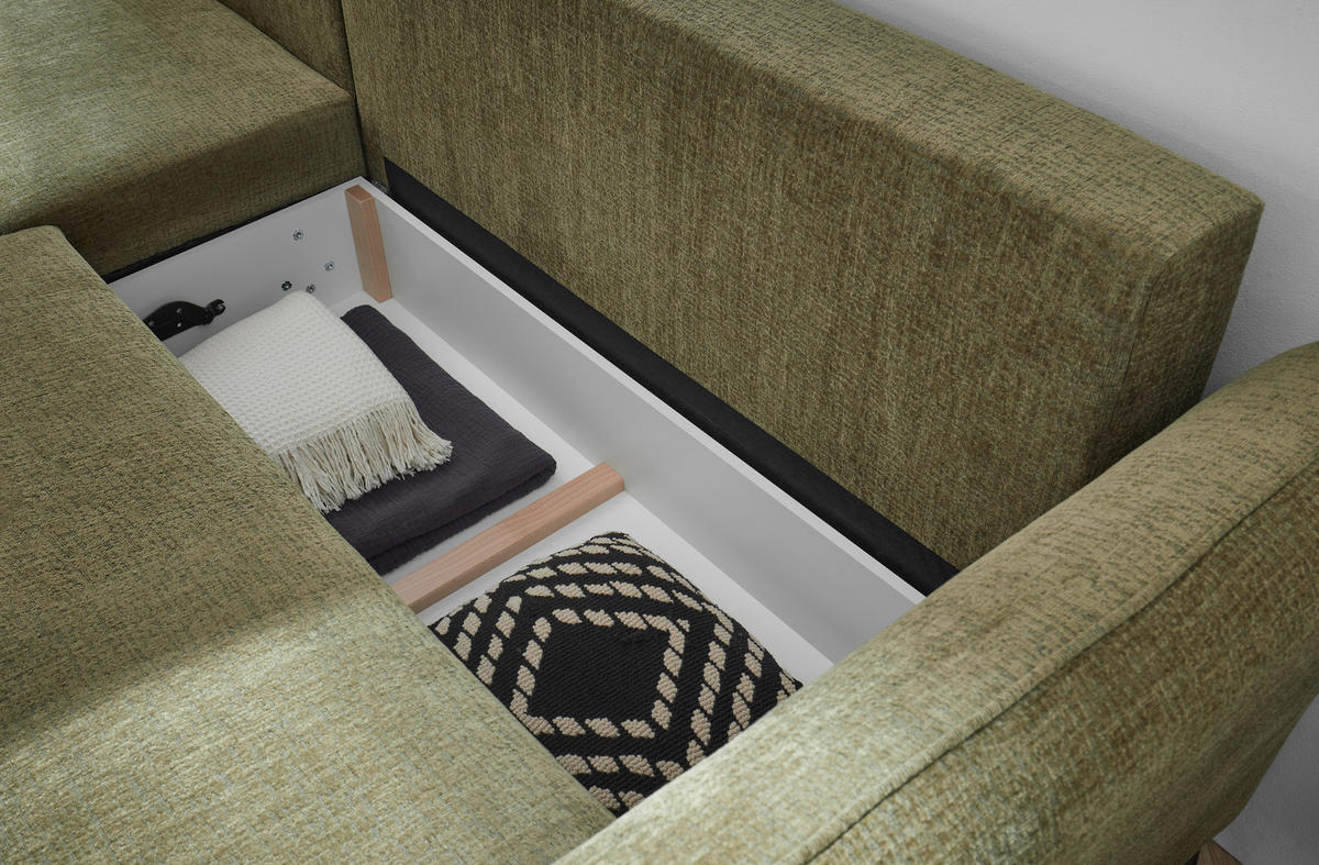 HÖRNBÄDDSOFFA 3-sits i chenille mörkgrön  - svart/mörkgrön, Basics, textil/plast (286/192cm) - Livetastic