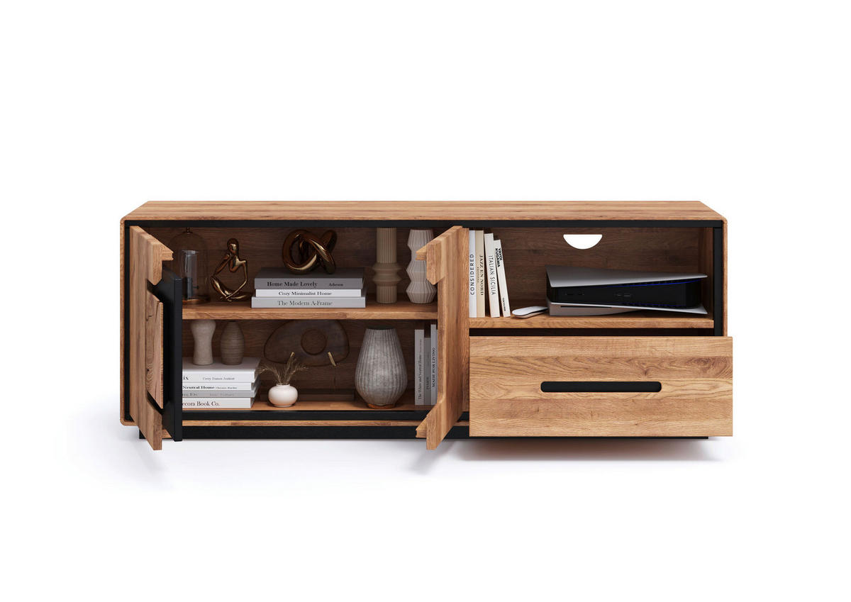 TV-ELEMENT - Wildeiche/Schwarz, Basics, Holz (146/54/40cm) - Livetastic