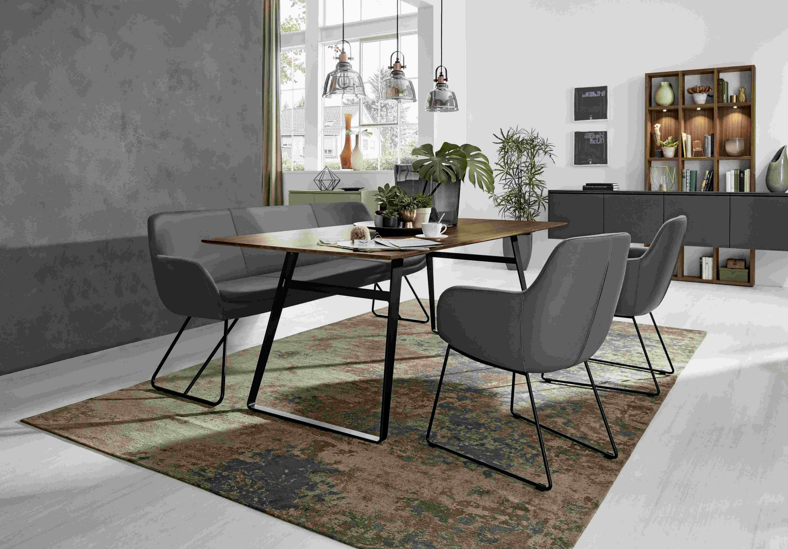 SITZBANK 180/87/65 cm Echtleder Dunkelgrau Metall - Dunkelgrau/Schwarz, Design, Leder/Metall (180/87/65cm) - Musterring