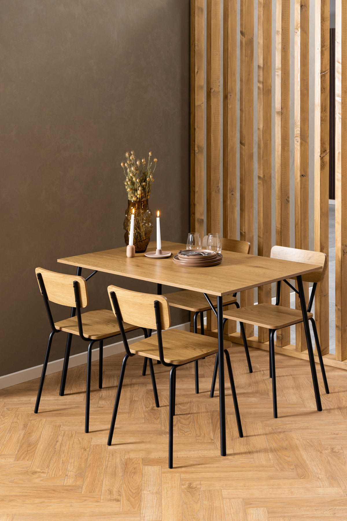 ESSTISCH in Metall, Holzwerkstoff   - Eichefarben/Schwarz, Design, Holzwerkstoff/Metall (120/75/80cm) - MID.YOU