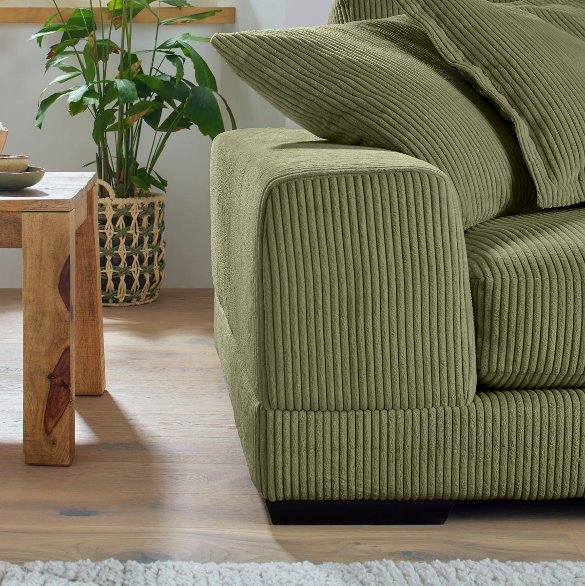 HÖRNSOFFA i manchester grön  - beige/vit, Romantik / Lanthus, trä/textil (280/190cm) - MID.YOU