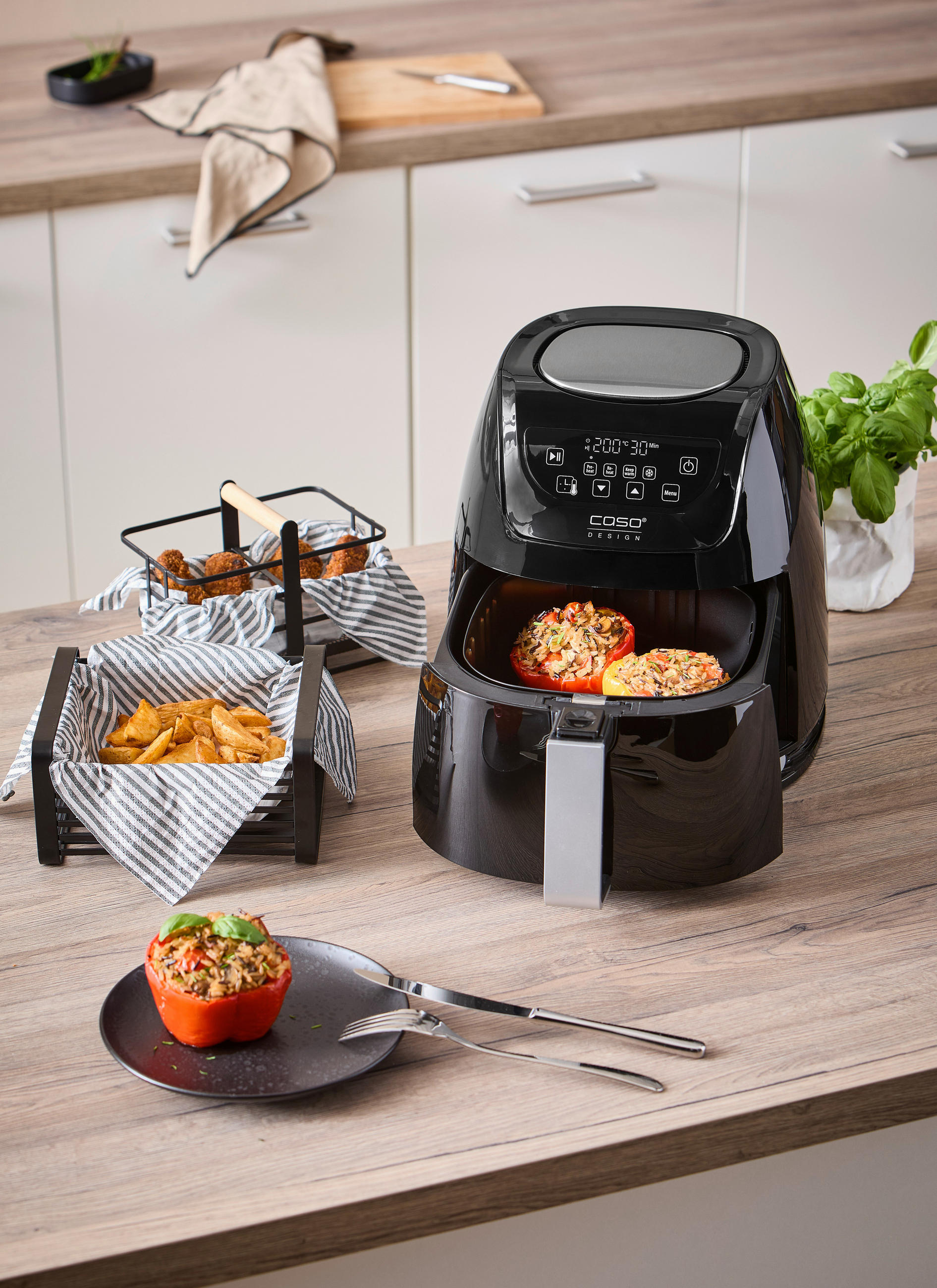 HEIßLUFTFRITTEUSE 3 L  - Schwarz, Basics, Kunststoff (28,5/30/37cm) - CASO Design