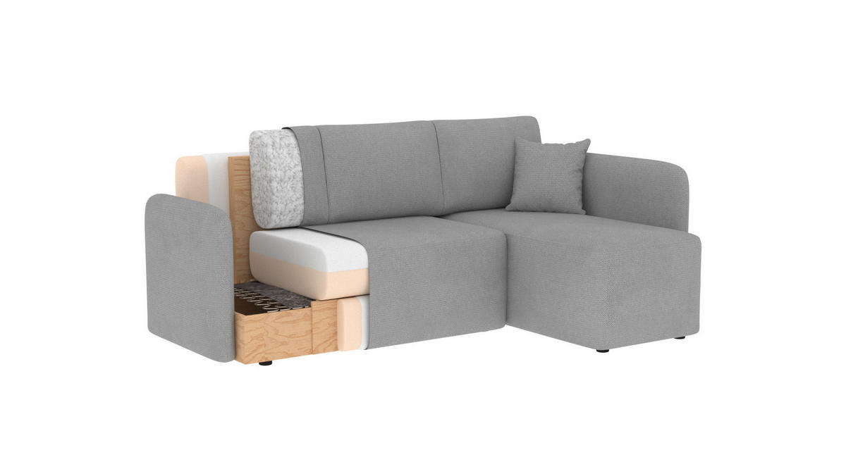 ECKSOFA in Plüsch Hellgrau   - Hellgrau/Schwarz, Design, Kunststoff/Textil (206cm) - MID.YOU
