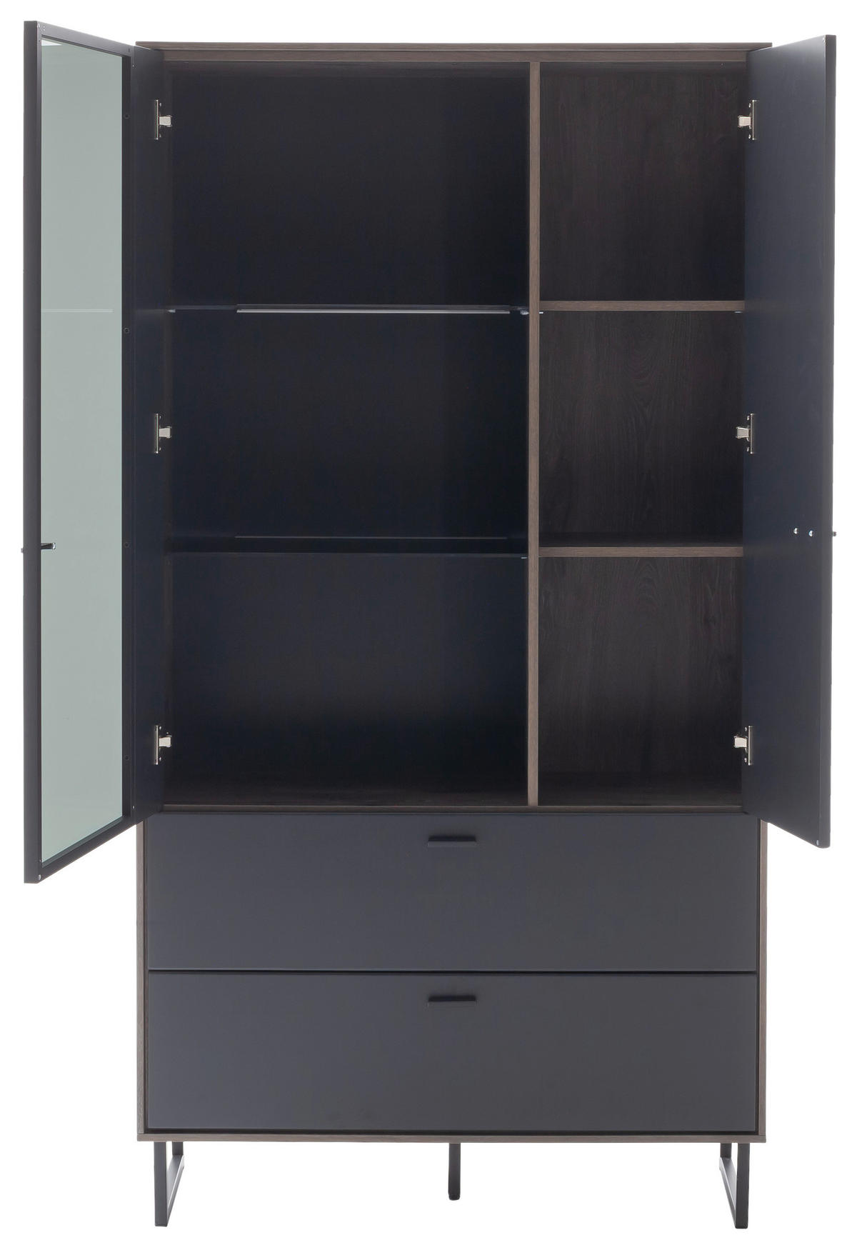 VITRINE  in furniert Eiche Schwarz, Eichefarben - Eichefarben/Anthrazit, Design, Glas/Holz (98/185/37cm) - Novel